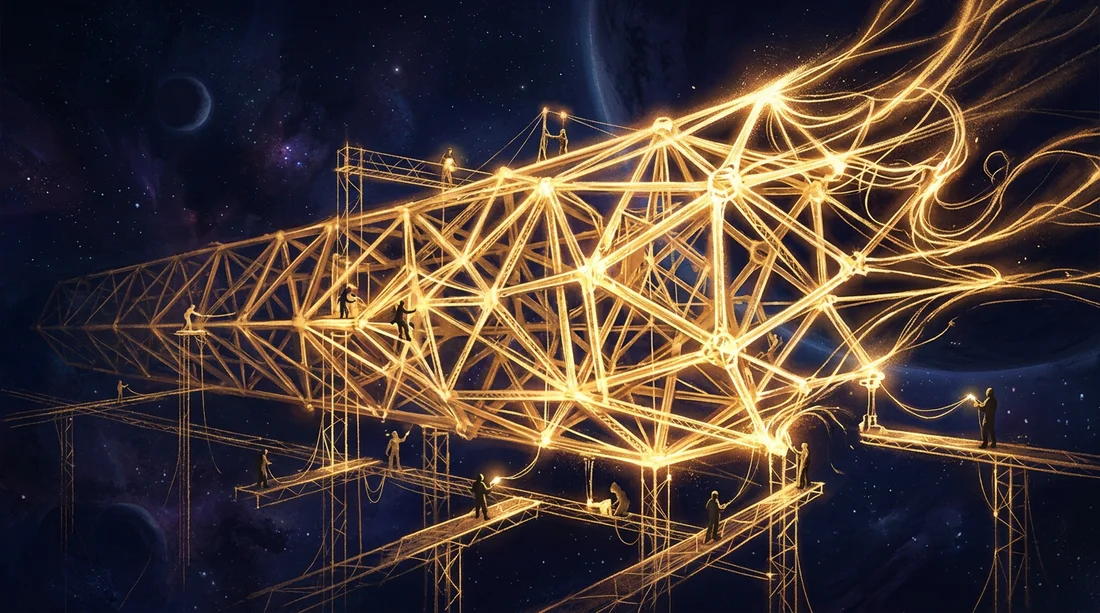 A lattice of golden light under construction